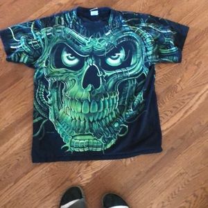 Vintage liquid blue skull tee double stich